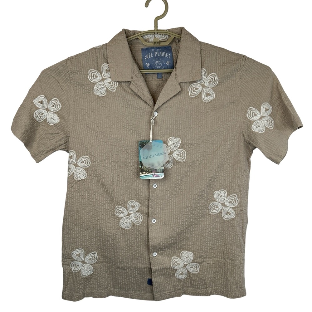 Free Planet Shirt Men's Medium Color Is Oxford Tan Seersucker NEW W/Tags - Picture 2 of 12